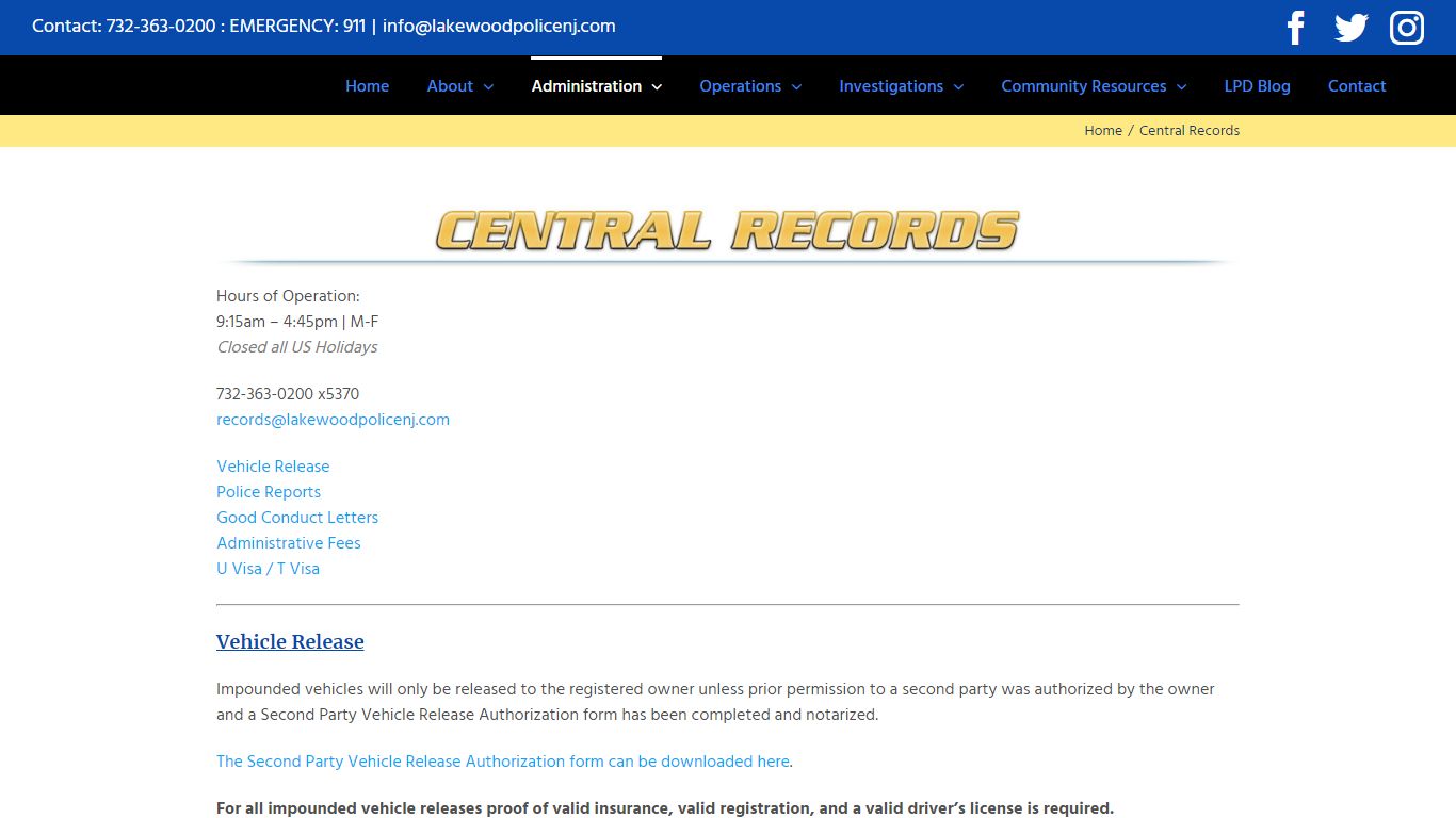 Central Records » Lakewood Police Department